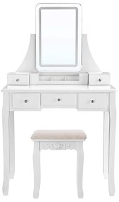 Penteadeira com iluminação LED regulável e espelho 360° | VASAGLE | 90 x 40 x 137,5 cm | branco | RDT25WL.