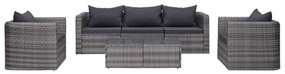 vidaXL 6 pcs sofás de jardim c/ almofadões+almofadas vime PE cinzento