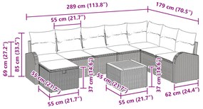 Conjunto de Sofá de Jardim de 9 Peças com Almofadas Preto Rattan Polié