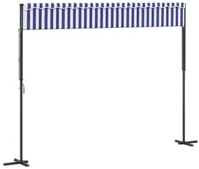 Toldo de pé 400x300 cm tecido e aço azul e branco