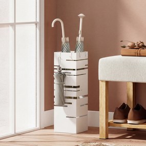 Suporte para Guarda Chuva Metálico com 4 Ganchos e Bandeja de Recolha de Gotas Removível 15,5x15,5x49 cm Branco