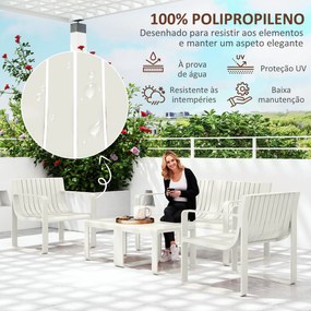 Conjunto de Jardim 5 Peças Móveis de Exterior com 2 Poltronas 1 Sofá de 2 Lugares e 2 Mesas de Centro Desenho de Ripas Branco