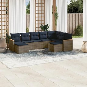 vidaXL 9 pcs conjunto sofás p/ jardim c/ almofadões vime PE cinzento