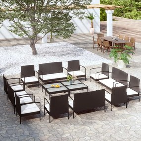 vidaXL 16 pcs conjunto lounge de jardim c/ almofadões vime PE preto
