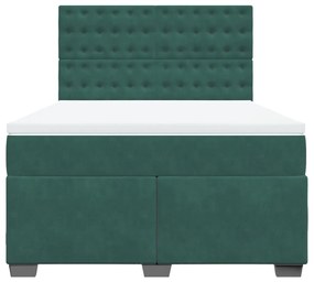 Cama com molas/colchão 160x200 cm veludo verde-escuro