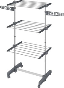 Estendal de roupa dobrável com abas laterais, para uso interior e exterior, 3 níveis, 142 x 55 x 152 cm, cinzento