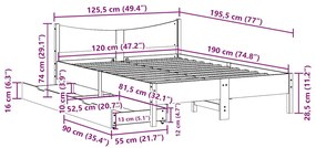 Estrutura de cama c/ gavetas 120x190 cm madeira de pinho maciça