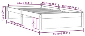 Estrutura de cama 90x200 cm madeira maciça cinzento