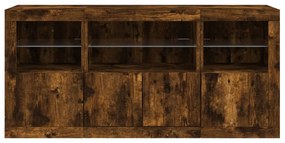 Aparador com luzes LED 142,5x37x67 cm carvalho fumado