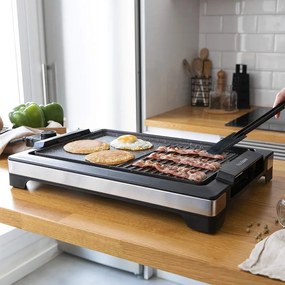 Grelhador elétrico com acabamento em aço inoxidável Tasty&Grill 2000 Inox MixStone, termóstato regulável, placa antiaderente