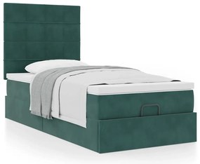 Estrutura de cama otomana vidaXL com colchões verde escuro Veludo