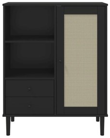 Móvel alto SENJA aspeto vime 90x40x112 cm pinho maciço preto