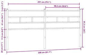 Cabeceira de cama 200cm derivados madeira/aço carvalho castanho