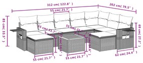 10 pcs conjunto sofás de jardim c/ almofadões vime PE preto