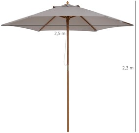 Chapéu de Sol de Madeira Ø250x230 cm para Exterior com 6 Hastes Sistem