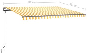 Toldo retrátil automático com postes 4x3 m amarelo e branco