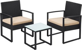 Conjunto de mobiliário para varanda e jardim com mesa e 2 cadeiras. | SONGMICS | bege/preto | GGF010M05.