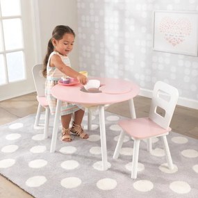 Conjunto de Mesa Redonda e 2 Cadeiras Infantil Rosa e Branca