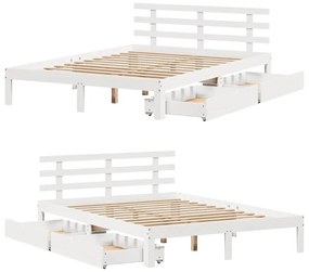 Estrutura de cama c/ gavetas 120x200 cm pinho maciço branco