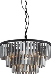 Lustre moderno preto com vidro fumê 9 luzes - Amel