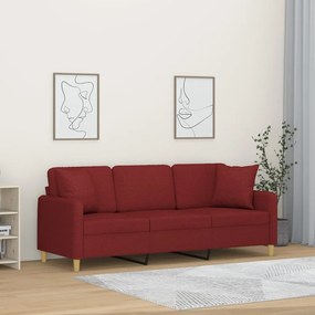 vidaXL Sofá 3 lug. c/ almofadas/almofadões 180cm tecido vermelho tinto