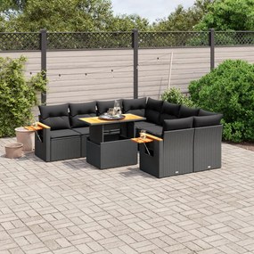 vidaXL 9 pcs conjunto de sofás p/ jardim c/ almofadões vime PE preto