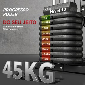 Máquina de Musculação com Pesos Ajustáveis de 45 kg, Press de Peito e Pernas, Polia 135x103x210 cm, Preto