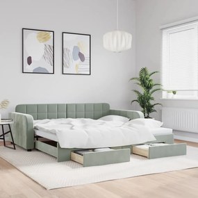 Sofá-cama c/ gavetão e gavetas 100x200 cm veludo cinzento-claro