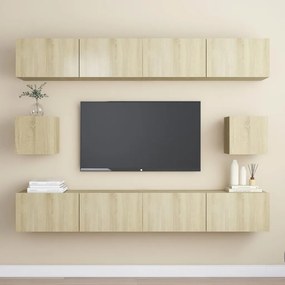 6 pcs conjunto móveis de TV derivados madeira carvalho sonoma