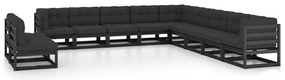 11 pcs conjunto longue jardim c/ almofadões pinho maciço preto