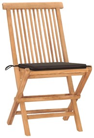 3 pcs conj. jantar dobrável exterior c/ almofadão teca maciça