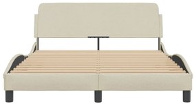 Estrutura de cama c/ cabeceira tecido cor creme 140x190 cm