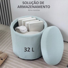 Pufe de Arrumação Baú de Arrumação Redondo Estofado em Veludo Cotelê  Tampa Removível Ø40x41 cm Azul Claro