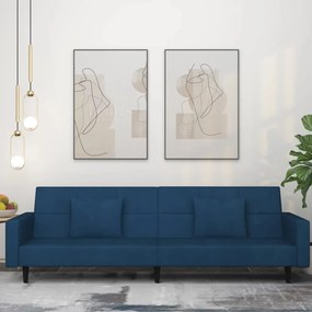 vidaXL Sofá-cama 2 lugares com duas almofadas veludo azul