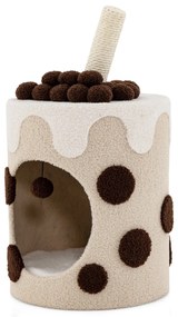 Arranhador para gatos em forma de chá de bolhas Torre para gatos com poste de arranhar em sisal e bola suspensa 67 x 37 x 37 cm castanho e bege