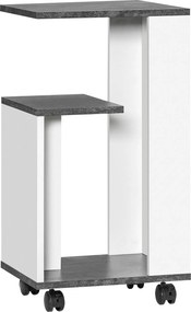 HOMCOM Mesa de cabeceira, com 4 rodízios, 3 prateleiras, 35 x 29,5 x 65,5 cm, Cinza/Branco | Aosom Portugal