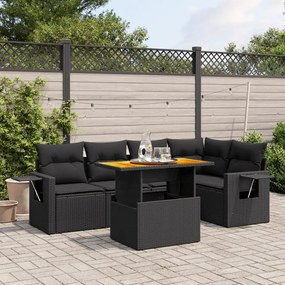 6 pcs conjunto sofás de jardim c/ almofadões vime PE preto