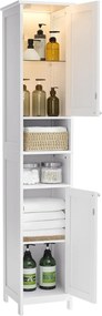 Armário de banheiro alto e fino VASAGLE com prateleiras ajustáveis, compartimentos abertos, para espaços pequenos, moderno, branco nuvem BBC566W03