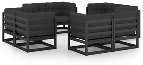 vidaXL 8 pcs conjunto lounge de jardim c/ almofadões pinho maciço