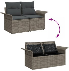 Conjunto de Sofás para Jardim vidaXL com Almofadas Cinza Vime PE, Sofá