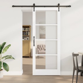 Conjunto de Porta Deslizante vidaXL com Material Branco 86x211 cm Madeira Sólida de Pinheiro