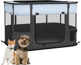 Parque dobrável para cães, gatos e pequenos animais, em tecido Oxford, com espaço de arrumação, 84 x 64 x 53 cm, cinzento e preto