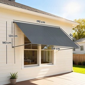 Toldo manual retrátil com inclinação ajustável, 195 x 120 cm, proteção UV, alumínio e poliéster cinzento escuro