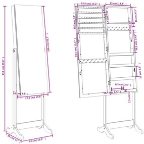 Móvel para joias independente espelhado 42x38x152 cm branco