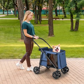 Carrinho de passeio dobrável de botão único com 4 rodas para animais de estimação de pequeno/médio porte Carrinho de passeio portátil para cães com re