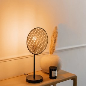 Candeeiro de mesa rústico preto com vime 25 cm - Kata