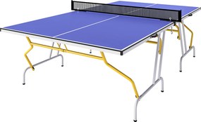 SPORTNOW Mesa de Ping-Pong Dobrável com Rede Apoio para os Pés Ajustáveis e Estrutura de Aço para Interior e Exterior 274x152,5x76 cm Azul | Aosom Portugal