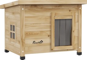 PawHut Casa para Gatos Abrigo Exterior Elevado em Madeira com Telhado de Asfalto, Janela, 57 x 45 x 43 cm amarelo | Aosom Portugal