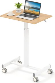 Secretária elevável com pés móveis e altura ajustável, 4 rodas giratórias, base em forma de H para escritório, 65 x 48 x 74,5-108,5 cm, natural