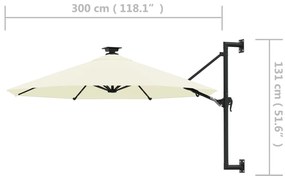Guarda-sol para jardim de parede c/ luzes LED 300 cm areia